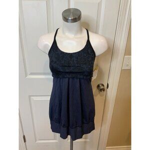 Lululemon Dark Blue Gray Athletic Tank Top W/ Black Paisley Bra, Size 4